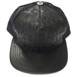 Chrome Hearts Cemetary Cross Leather Stitched Trucker Hat - Black